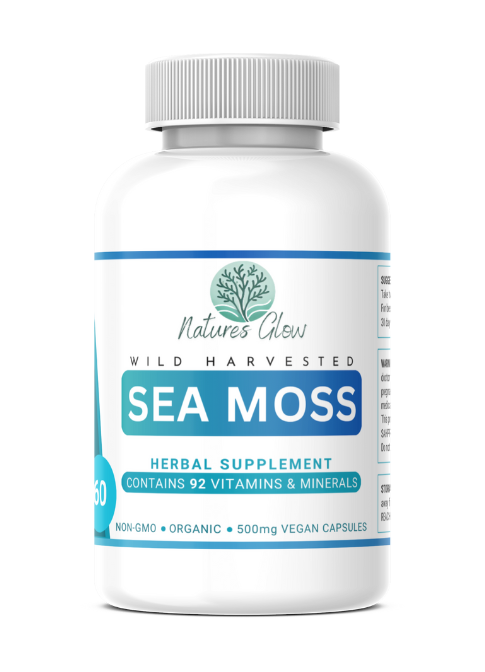 Bottle of organic sea moss capsules for immune support